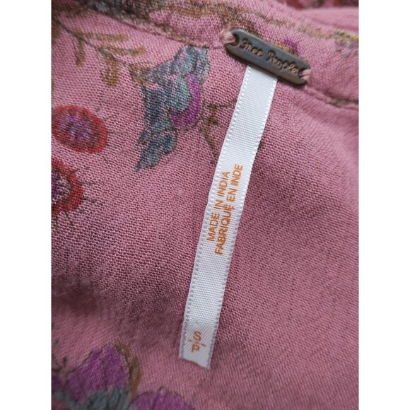 Free People Just the Two of Us Tunic Mauve Pink Floral Boho Oversized Top Small - Picture 3 of 6